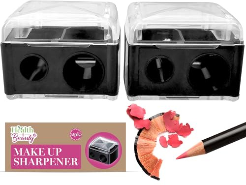 SOL 2pk Eye Liner Sharpener - 2 Holes Makeup Sharpeners for Big & Small Pencils - Compact, Easy to Clean, Sharpens Without Breakage - Ideal for Eyeliner, Lip Liner & Eyebrow Pencils, Transparent Cover