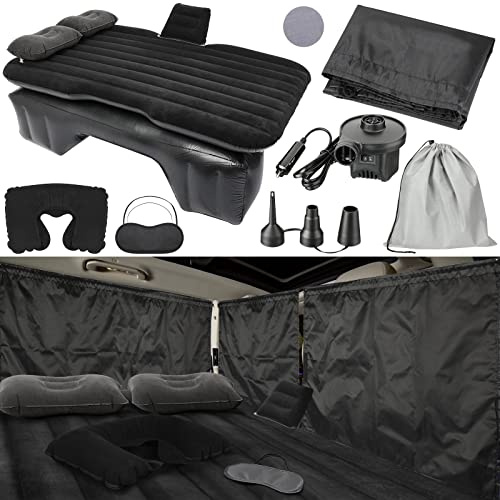 Tallew 12 Pcs Car Air Mattress Back Seat Inflatable Bed, 52 x 31.8 in Thickened PVC Flocking Leak Resistant Air Bed for SUV Truck Car Camping with Window Shade Curtain Portable Travel Sleeping Set
