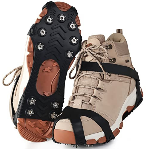 Steigeisen Schuhspikes mit 11 Edelstahl Zähne Noppen, Ice Klampen, Eisspikes, Schuhkralle, Grödel, Spikes, Schneekette für Den Stiefel in 3 Größen,Schnee für Wandern Bergschuhe Stiefel