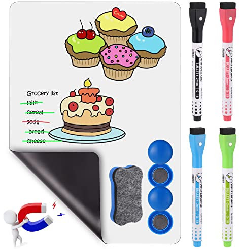Magnetfolies Whiteboard Kühlschrank Magnettafel A4 Whiteboard Folie, Magnetfolie Selbstklebend Stark, Abwischbare Magnetfolie Memoboard für Notizen oder zur Einkaufsliste für Familie
