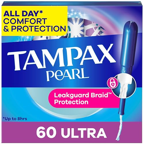 Tampax Tampones perlados, con trenza LeakGuard, ultra absorción, sin perfume, 60 unidades