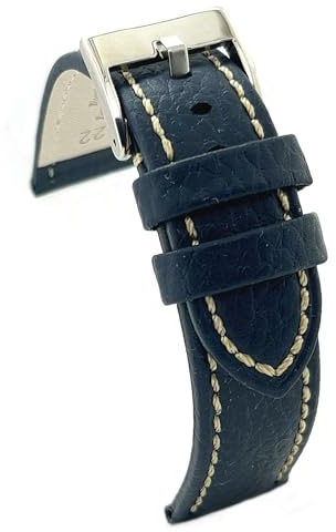diloy Armband i kohud med bisongravering med vit söm – sportig stil – för robust klocka, storlekar 18 mm, 20 mm, 22 mm, 24 mm, 26 mm, svart eller brun 376