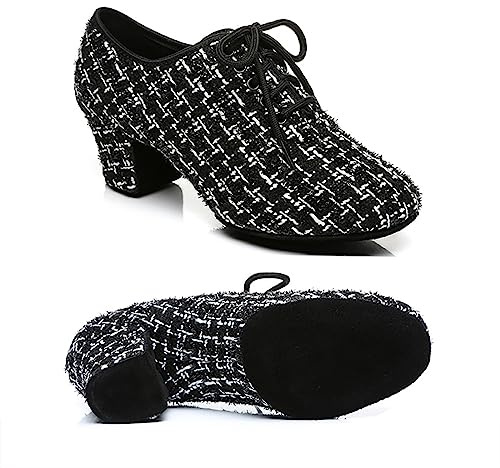 Scarpe da Ballo Latino in Maglia Donne Suola Divisa Pantofole da Jazz Ballerina Moderna Scarpette da Danza Tacco 5cm