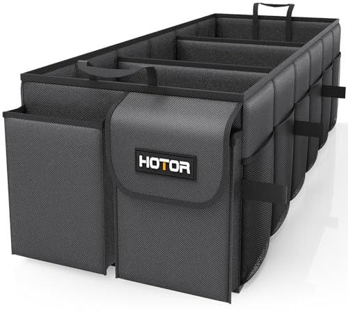 HOTOR Trunk Organizer for Car - Car Organizer, Foldable Trunk organizer for SUVs & Sedans, Sturdy Organization for Car Accessories, Tools, Sundries, Black, 3 Compartments, 31.9×12.6×10.6