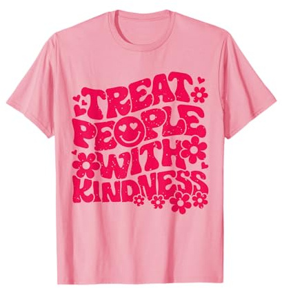 Treat People With Kindness Trendy Preppy Floral Hearts T-Shirt