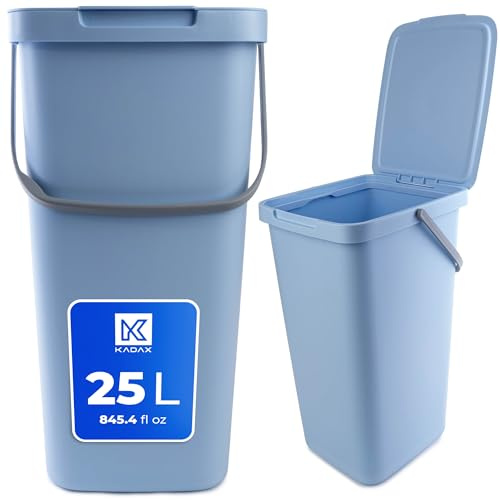 KADAX – 25 l – Pattumiera con Coperchio e Manico, in plastica, per la Raccolta dei rifiuti, Rettangolare, con Coperchio Ribaltabile – Blu
