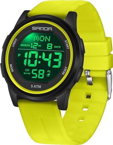 findtime Reloj digital para hombre y mujer, resistente al agua, 5 ATM, para exteriores, con despertador, luz LED, minimalista, reloj digital para niños, niñas, personas mayores, cronómetro 12/24
