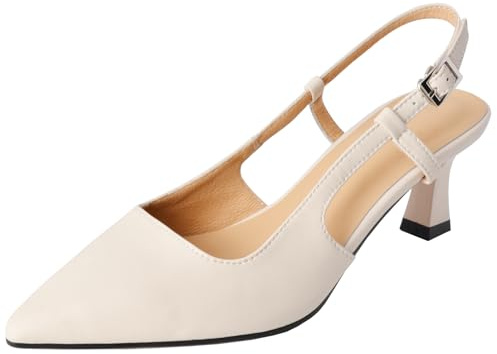 Cocey Slingback - Sandalias de piel para mujer con tacón de bloque - Tacones puntiagudos, beige, 34 EU