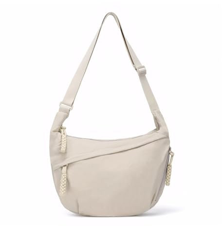 Prizmxed Crossbody Bag Damen Groß,Moon Bag Damen,Großes Fassungsvermögen, Verstellbare Schultergurte, Einfaches und Vielseitiges Design (Beige)