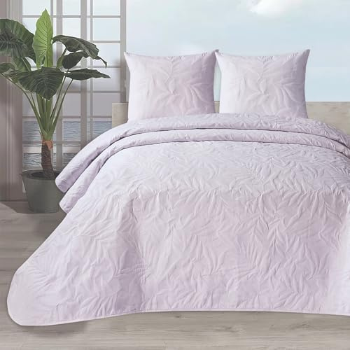 Sibiles Colcha Bouti de Verano para Cama Diseño Hojas Modelo Biarritz Color Lila Talla Cama 135/150