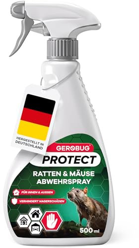 Gerobug Ratten & Mäuseabwehr Spray 500 ml mit Langzeitwirkung - Pfefferminzöl gegen Mäuse für Haus & Garten, hochwirksame Alternative zu Mäusegift oder Rattengift