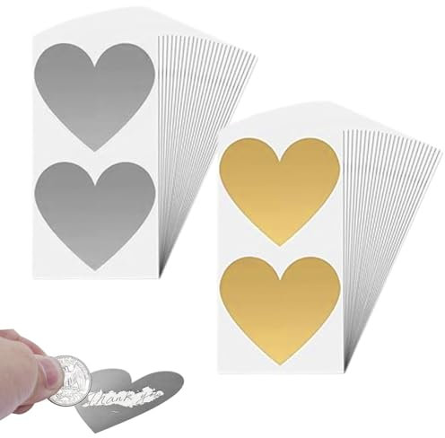 XURJUMI 50 PIezas Tarjeta Rasca Pegatinas Rasca y Gana Adhesivas Etiquetas de Rasca Pegatinas Rasca con Superficie Plata Oro para Álbum de Recortes/Postal/Día de San Valentín/Cumpleaños/Bodas
