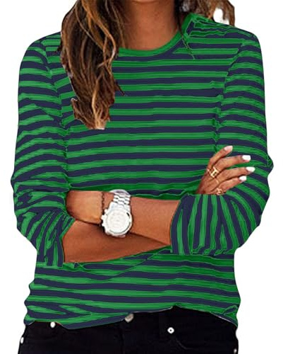 Shopping Online Women's Striped Tops UK Casual Long Sleeve Crewneck Loose Fit Shirts 2025 Spring Fashion Lightweight Blouse Dressy Comfy Going Out Tshirts Ladies Elegant Work Office Tee