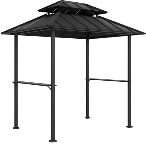 Outsunny Tonnelle de Barbecue abri Barbecue à Double-Toit Rigide, tonnelle de Jardin extérieur avec 2 étagères et Crochet supérieur Cadre en métal et Aluminium pour terrasse Patio 244x184x258cm Noir