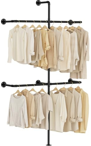 Yawinhe Barra Appendiabiti Industriale, Armadio Aperto, Guardaroba da Parete per cabina armadio a muro-Stand, Tubi neri con Montaggio, per la camera da letto, corridoio, Nero, YMG101B