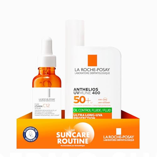La Roche-Posay Set mit Pure Vitamin C12 Serum und Anthelios UVMune 400 Invisible Fluid, Für ebenmäßige und UV-geschützte Haut, Mit Vitamin C und LSF50+, Bei reifer Haut bzw. Mischhaut, 30 ml + 50 ml
