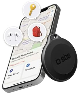 SBS Track My Circle - Localisateur de clés et d'objets Compatible avec Apple Localiser (Find My), Alarme 100 DB, prêt à l'emploi avec Batterie CR2032 Incluse, étanche IP65, avec Trou Porte-clés, Noir