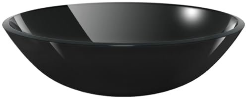 Lavabo en verre trempé, 42 cm, noir, design moderne, pour salle de bain et cuisine, finition noire durable, peu encombrant et facile d'entretien