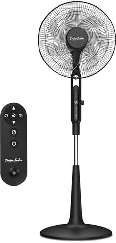 Taylor Swoden DC Standventilator - Sehr leise mit Fernbedienung, Anti-Mücken-Steckplatz, 28 Stufen, ECO-Energie sparend, 3 Modi, 12H Timer, LED, Einstellbare Höhe (125-135cm) Schwarz