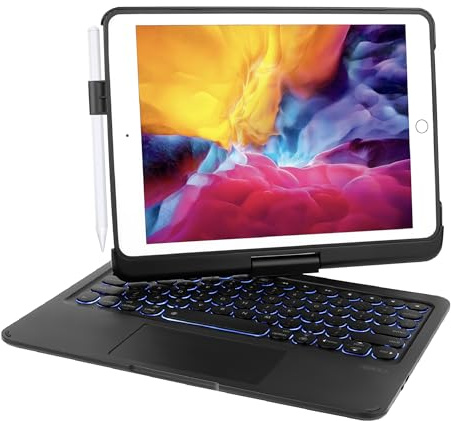 Synchro Bands tangentbordsfodral för iPad Pro 11 tum (1/2/3/4) Gen & iPad Air 11 tum (M2, 2024)/10,9 tum Air 4/5:e generationen, 360° vridbart Bluetooth-tangentbord med styrplatta och 7