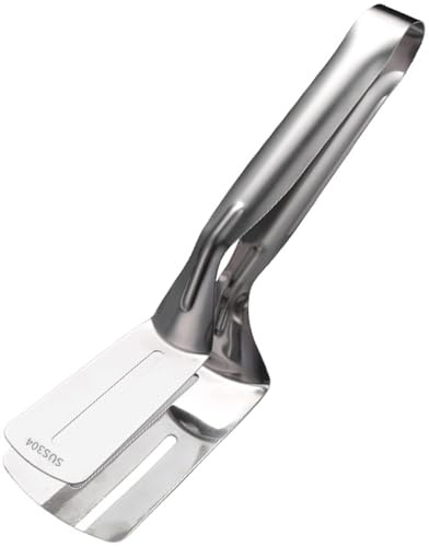 Ponetas de espátula de 10 pulgadas de acero inoxidable, pinzas de cocción de doble cara para barbacoa, carne, pizza, pescado