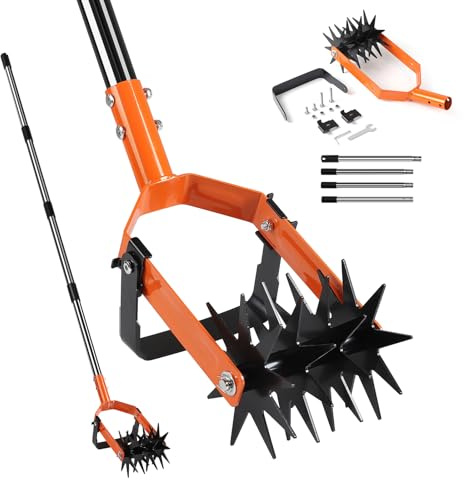 SWAWIS Attrezzo Rotativo per Coltivatore da Giardino con 4-Sezioni Manico in Acciaio Inossidabile, Fresa Manuale con Jätemesser per Pulizia del Terreno e Controllo delle Erbacce, Regolabile