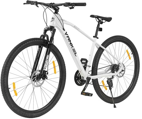 PVY VTT 29 pour homme et femme, dérailleur Tourney 21 vitesses, freins à disque mécaniques, pneus larges, Hardtail avec fourche à suspension, cadre en aluminium léger, blanc