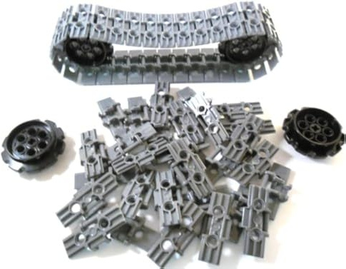 Lego Technic anslutningar och kedjehjul-pack – 60 stycken kedjelänkar grå, 4 stycken hjul | reservdelar och tillbehör för byggprojekt | Kompatibel med Lego Technic modeller