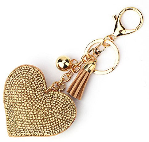 LCHULLE Glitzer Schlüsselanhänger Herz Anhänger Kristall Strass Schlüsselring Herzanhänger Bling Glitter Keychain Schlüssel Anhänger Bling Kristallstrass Taschen Koffer Rucksäcke Zubehör Khaki