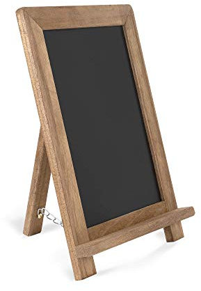 SECURIT - Pizarra de Mesa Notes + Rotulador Blanco - Pizarra Portamenús Doble Cara - Base de Madera Lacada - Café, Bar, Restaurante - 34,5 x 21 x 6 cm - Color Natural/Negro