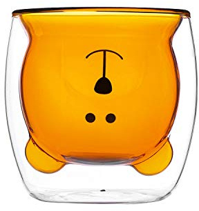 IBLUELOVER Double Walled Coffee Mug Cute Bear Glass Mug 250ml Cartoon Milk Cup Thermo Glasses Anti-scald Tea Cup Espresso Mug, Novelty Christmas Birthday Gifts for Him and Her