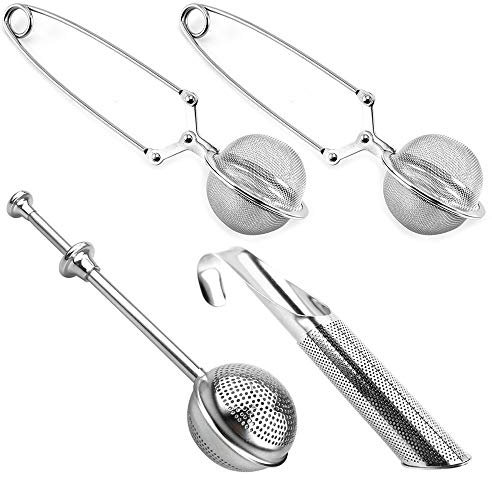Nsiwem Infusori per Tè 4 Pezzi Filtro Tè Colino da Tè in Acciaio Inox Pinze Filtro Tè Sfera Filtro per Tè Filtro per Infusione del Tè Filtro da Tè con Manico per Tè Sfuso e Spezie
