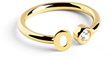 SINGULARU - Anillo Personalizado Letter Spark. Ajustable. Plata de Ley 925 con Acabado Baño de Oro de 18 Kt. Talla Unica. Joyas para Mujer. Letra O