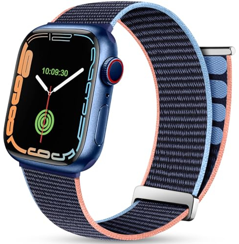 Mastten Sportloop-armband kompatibla med Apple iWatcharmband 45 mm 44 mm 42 mm, andningsbar nylon män kvinnor armband, justerbart elastiskt flätat ersättningsband för iWatch Series SE 7 6 5 4 3 2 1, marinblå