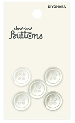 Kiyohara NWN223 Now Buttons, Shell Buttons, 4 Holes, Pack of 5, Diameter 0.6 inches (15 mm), Takase Shell
