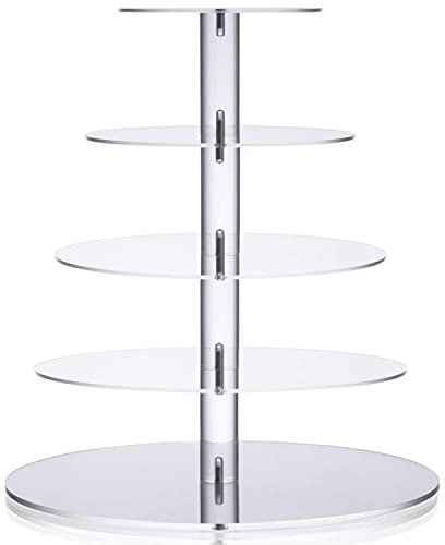 Ulifeme Cupcake Stand, 5 Tier Cake Stands, Round Acrylic Display Stand Cupcakes Tower for Wedding, Birthday & Party, 6''/8''/10''/12''/14'' Diameter Round Stand, 4 Inch Height, 4mm Thickness Acrylic