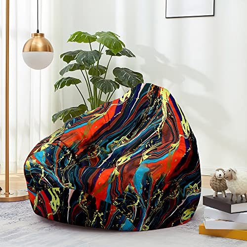 FANSU Sitzsack Waschbar Sitzsack Ohne Füllung Sitzsäcke für Erwachsene Kinder, Marmor Drucken Sitzsack-Stuhlbezug Indoor Outdoor Stofftier Aufbewahrung (80x90cm,Rot schwarz)