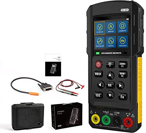 DM301 Automotive Diagnostic Multimeter with Oscilloscope & 2.8 Color Display, Ignition Pulse Tester, True RMS, Data Storage SD Card, Portable Toolbox Kit for Car Electrical Troubleshooting