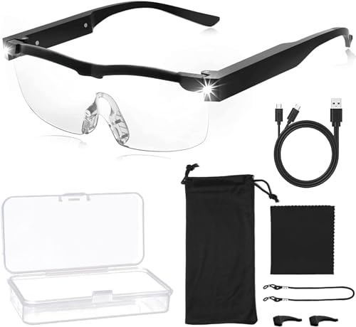 YeahBoom Gafas de lupa con luz por USB, gafas de lupa para usuarios de gafas, gafas de aumento, gafas de aumento con luz, gafas de aumento con LED, gafas de lupa con luz, 300% LED