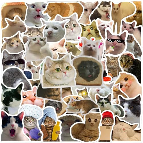 Lustige Katzen Sticker, 100 Stück Süße Katze Aufkleber Aesthetic, Wasserfeste Vinyl Cute Stickers Aesthetic für Katzenliebhaber Koffer Skateboard Laptop Helm Auto Kühlschrank Katzenform Sticker