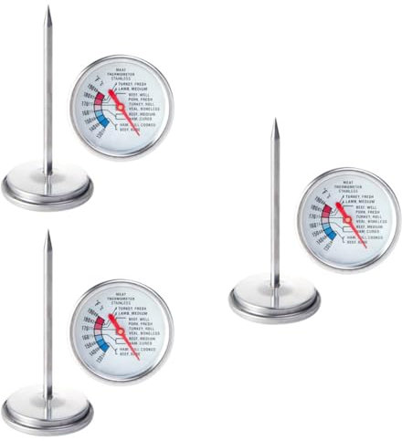 3 Stück Backthermometer Rindfleisch Küche Kochbedarf Küchenlebensmittelthermometer Kochthermometer Edelstahl Temperatursonde Küchenthermometer Fleischthermometer Garneck
