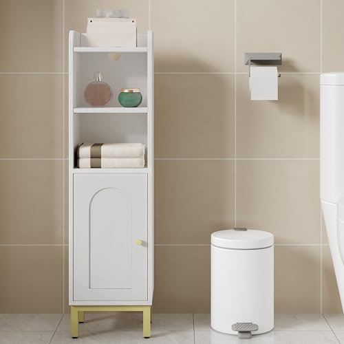 Hzuaneri Bathroom Cabinet, Small Floor Cabinet with Door and Shelve, White | Narrow Toilet Paper Cabinet, Bathroom Storage Cabinet with Door and Adjustable Shelf, for Small Corne Spaces, BC38213G