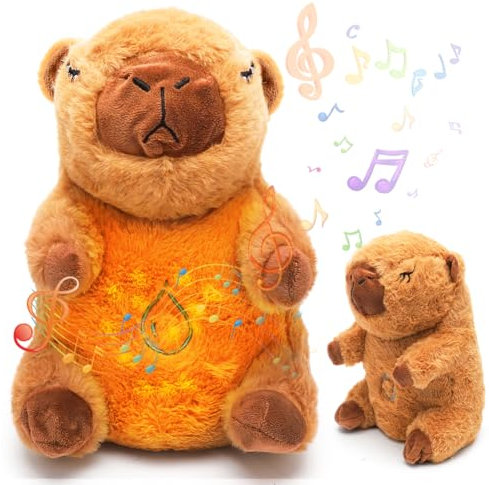 Schlummer Otter, 30 CM Atmendes Kuscheltier Schlummer Capybara Kuscheltier, Capybara Plüschtier mit Herzschlag und Musik, Capybara Sachen für Baby Geschenke Spielzeug Einschlafhilfe Beruhigender