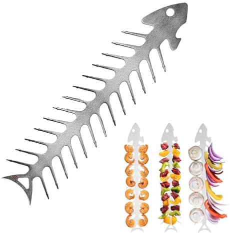 SULIUDAJI Pincho De Metal Para Barbacoa De Esqueleto De Pescado Para Kebab, Accesorios De Barbacoa, Brochetas De Kebab Con Soporte, Accesorios Para Parrilla De Gas, Pinchos De Barbacoa, Acce