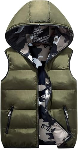 Mäns Väst Vadderad Kamouflage Vändbar Väst ärmlös Jacka, Army Green, S
