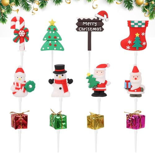 sulanmo 12PCS Noel Cupcake Toppers 3D, Décorations de Gâteau Noël Animées, Topper de Petit Gateau, Dessert, Cupcake, Decoration de Table de Noël