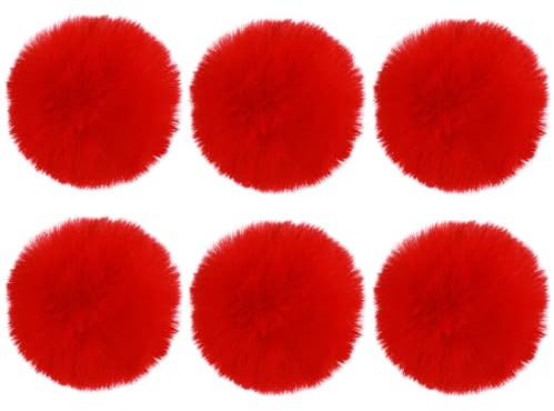 Xinjoduz 6 pompones rojos de 7 cm para gorro, pompones rojos para manualidades, decoración roja con lazo elástico para manualidades, bodas, cumpleaños
