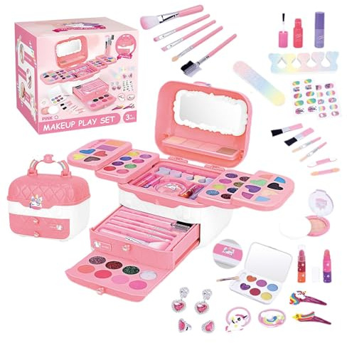 Kit de Maquillaje para niños pequeños - Juego de Juguetes cosméticos Lavables de 72 Piezas, Espejo Incluido | Princess Makeup Play Set Regalo de cumpleaños para niñas de 3 a 12 niños