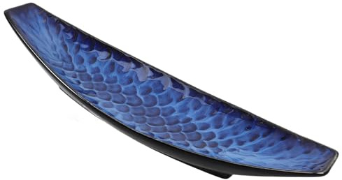 Cabilock Assiette à Sashimi Japonaise en Céramique Émaillée 36 Cm, Plat Long Forme Bateau Imitation Écailles de Poisson, Assiette Froide pour Sushi et Présentation Culinaire Maison