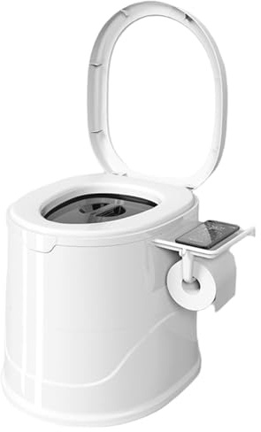 Bemonew WC portatile per adulti e campeggio, camper con coperchi a prova di odore, secchio interno rimovibile e porta carta igienica, comodo sedile per la casa, bianco